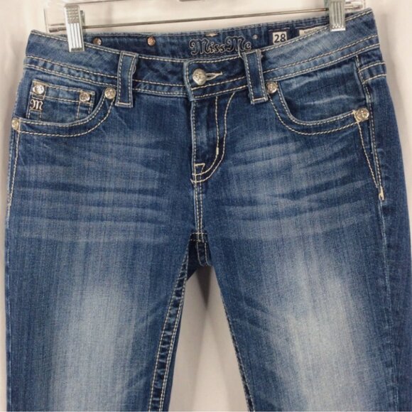Miss Me Easy Crop Jeans Womens Size 28 Embroidered Rhinestones JE5769EC2 - Picture 4 of 7